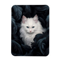Cute Furry White Cat Sitting Among The Leaves