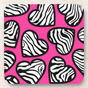 Cute fuschia pink black white zebra pattern heart  coaster