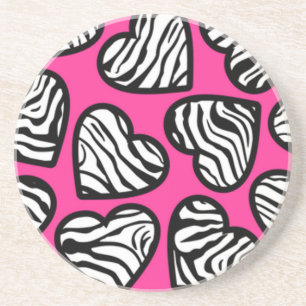 Cute fuschia pink black white zebra pattern heart  coaster