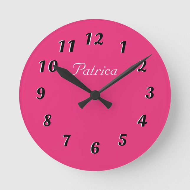 Cute Fushia and White Personalised Wall Clock (Front)