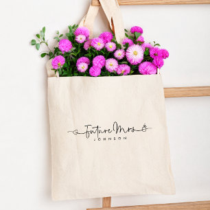 Cute Future Mrs Script Heart Ring Custom Wedding Tote Bag