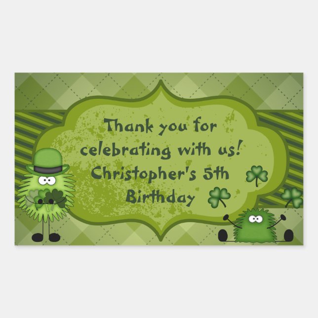 Cute Fuzzies and Clovers Irish Thank You Birthday Rectangular Sticker (Front)
