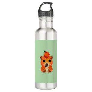 Cute Fuzzy Capybara with Orange   Kawaii Animal Ar 710 Ml Water Bottle