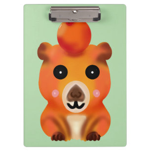 Cute Fuzzy Capybara with Orange   Kawaii Animal Ar Clipboard