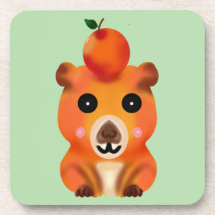 Cute Fuzzy Capybara with Orange Kawaii Animal Ar Coaster