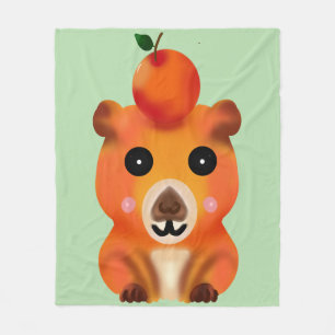 Cute Fuzzy Capybara with Orange   Kawaii Animal Ar Fleece Blanket