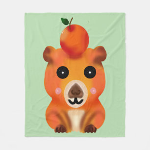 Cute Fuzzy Capybara with Orange Kawaii Animal Ar Fleece Blanket