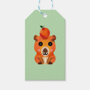 Cute Fuzzy Capybara with Orange Kawaii Animal Ar Gift Tags