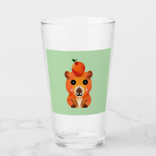 Cute Fuzzy Capybara with Orange   Kawaii Animal Ar Glass