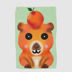 Cute Fuzzy Capybara with Orange Kawaii Animal Ar Golf Towel
