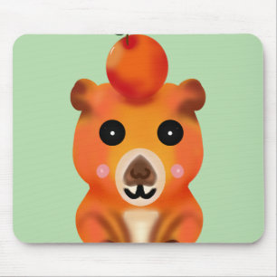 Cute Fuzzy Capybara with Orange   Kawaii Animal Ar Mouse Pad