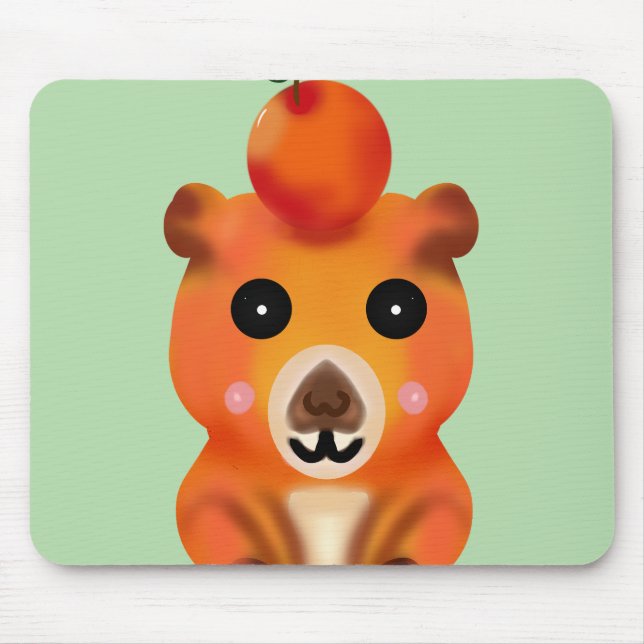 Cute Fuzzy Capybara with Orange | Kawaii Animal Ar Mouse Pad (Front)