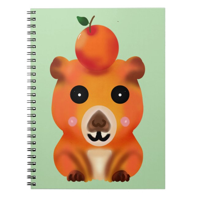 Cute Fuzzy Capybara with Orange | Kawaii Animal Ar Notebook (Front)