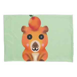 Cute Fuzzy Capybara with Orange   Kawaii Animal Ar Pillowcase