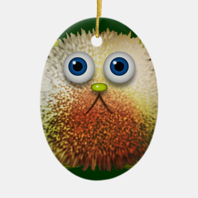 Cute Fuzzy Cartoon Character Art for All Ceramic Ornament (Front)