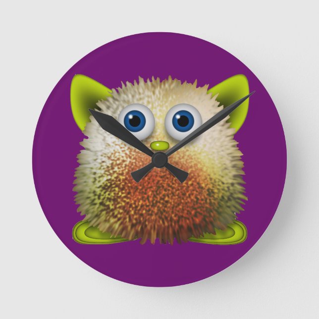 Cute Fuzzy Cartoon Character Art for All Round Clock (Front)