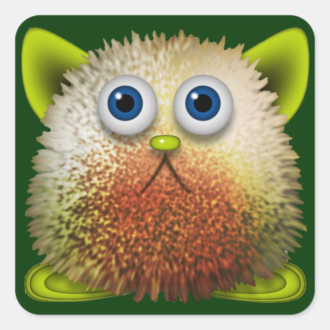Cute Fuzzy Cartoon Character Art for All Square Sticker (Front)