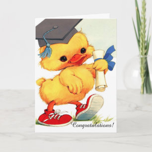 Cute fuzzy duck graduation customisable card