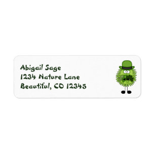 Cute Fuzzy Leprechaun and Clovers Irish Return Address Label