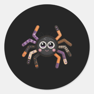 Cute Fuzzy Spider Preppy Floral Patchwork Hallowee Classic Round Sticker