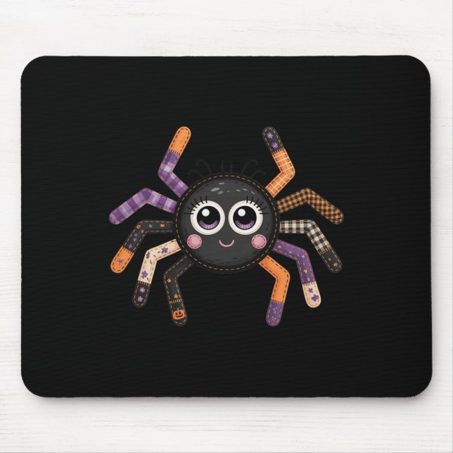 Cute Fuzzy Spider Preppy Floral Patchwork Hallowee Mouse Pad (Front)
