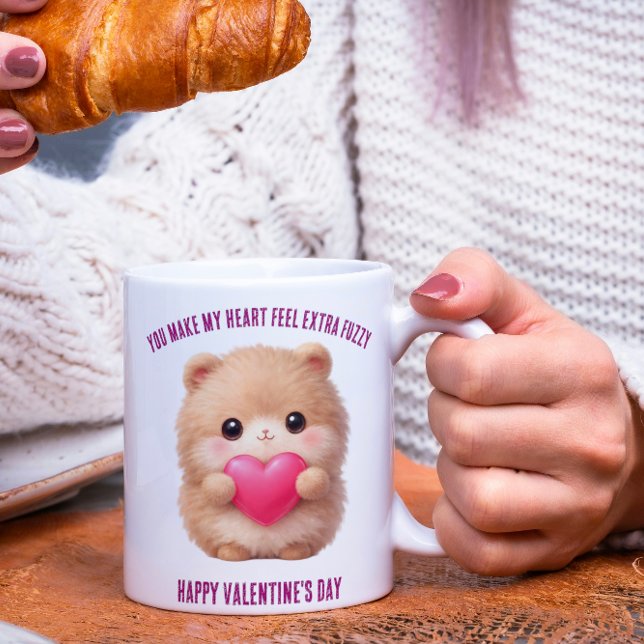Cute Fuzzy Valentine Character Holding Heart  Mug (Creator Uploaded)