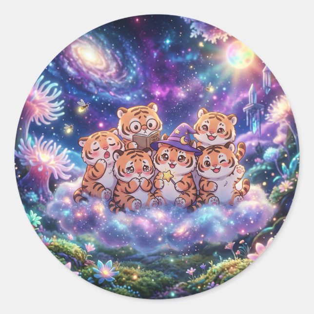 Cute Galaxy Tiger Friends Sticker (Front)