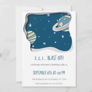 Cute Galaxy with Planets First Birthday  Invitation