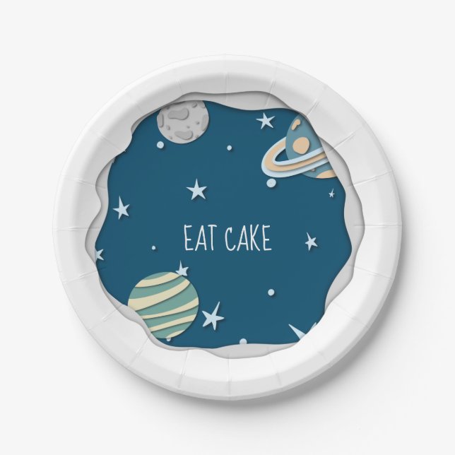 Cute Galaxy with Planets Happy Birthday Paper Plate (Front)