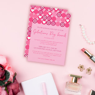 Cute Galentine’s Day Brunch Pink Heart and Flower Invitation