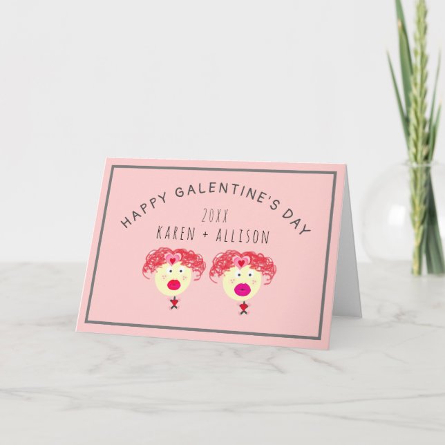 Cute Galentines Day Best Friends Personalized Holiday Card (Front)