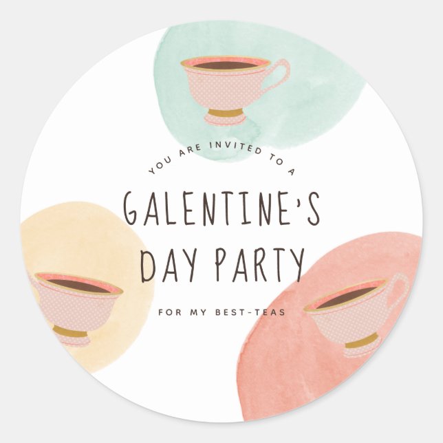 Cute Galentine's Day Best-Teas Party Classic Round Sticker (Front)