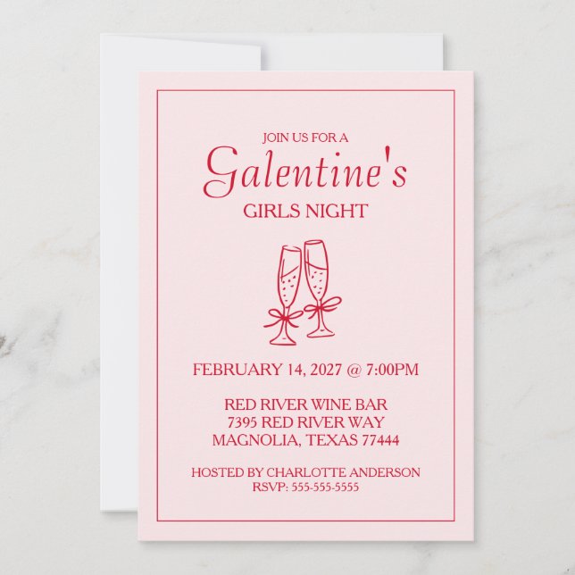 Cute Galentine's Day XOXO Pink Red  Holiday Card (Front)