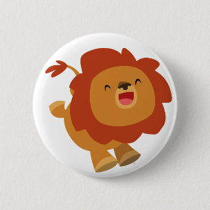 Cute Gamboling Cartoon Lion Button Badge