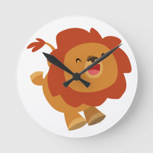 Cute Gamboling Cartoon Lion Clock