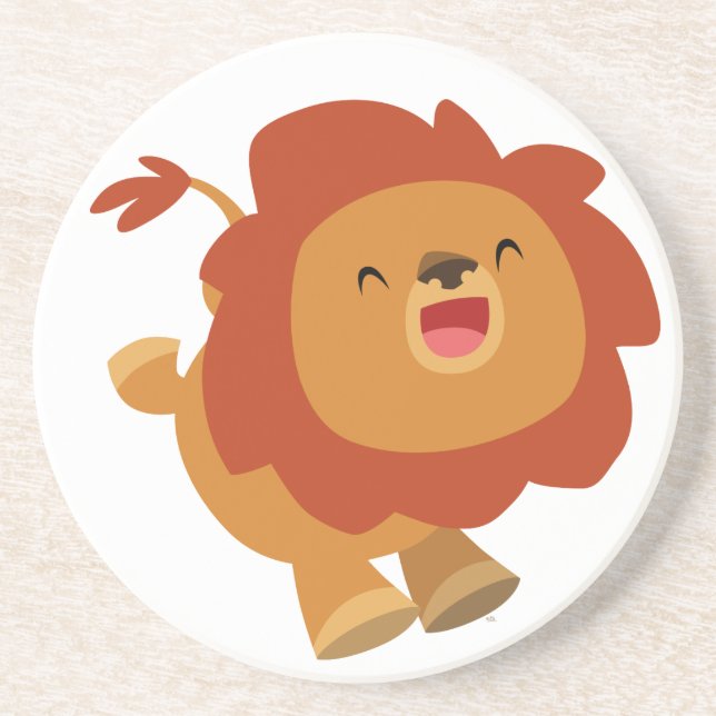 Cute Gamboling Cartoon Lion Coaster (Front)