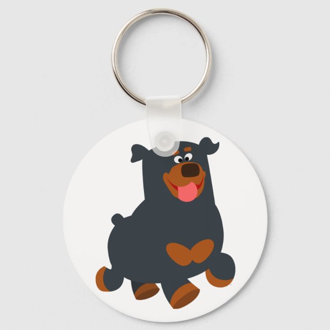 Cute Gamboling Cartoon Rottweiler Keychain (Front)