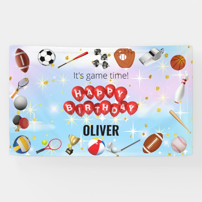 Cute Game Time Sports Balls Kids Birthday Welcome Banner (Horizontal)