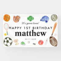 Cute Game Time Sports Balls Kids Birthday Welcome