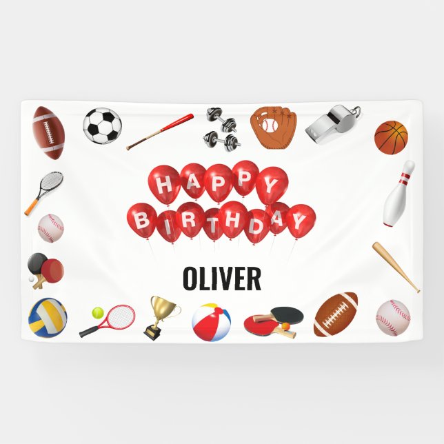 Cute Game Time Sports Balls Kids Birthday Welcome Banner (Horizontal)