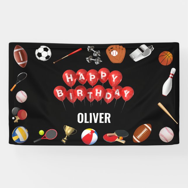 Cute Game Time Sports Balls Kids Birthday Welcome Banner (Horizontal)
