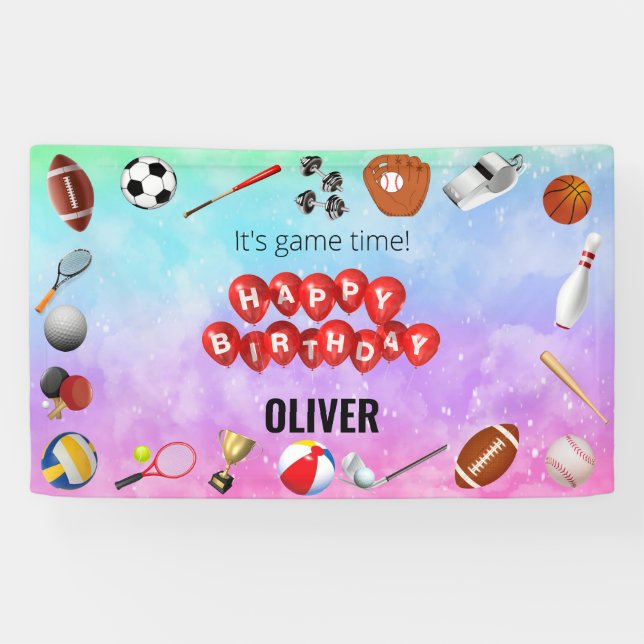 Cute Game Time Sports Balls Kids Birthday Welcome Banner (Horizontal)