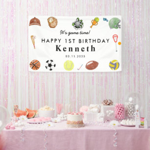 Cute Game Time Sports Balls Kids Birthday Welcome Banner