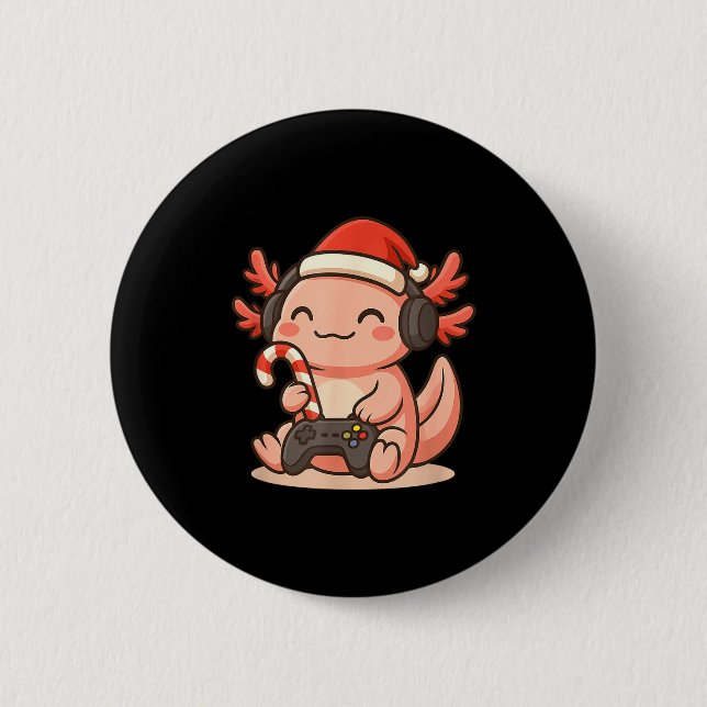 Cute Gamer Axolotl Christmas Design  6 Cm Round Badge (Front)