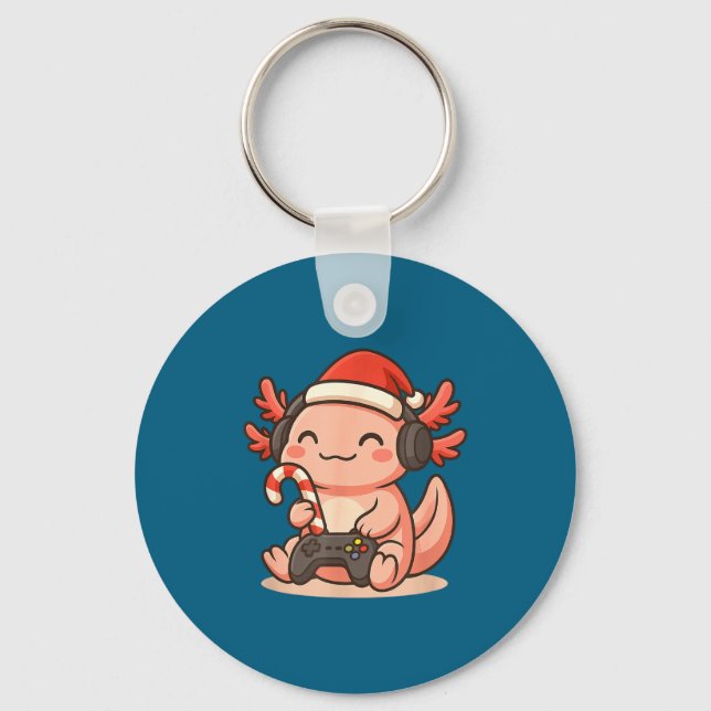 Cute Gamer Axolotl Christmas Design  Key Ring (Front)