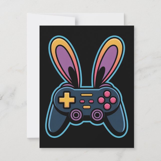 Cute Gamer Bunny Controller Easter Card (Front)