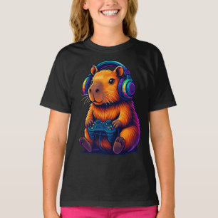 Cute Gamer Capybara — with Headset & Controller T-Shirt