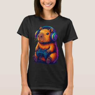Cute Gamer Capybara — with Headset & Controller T-Shirt