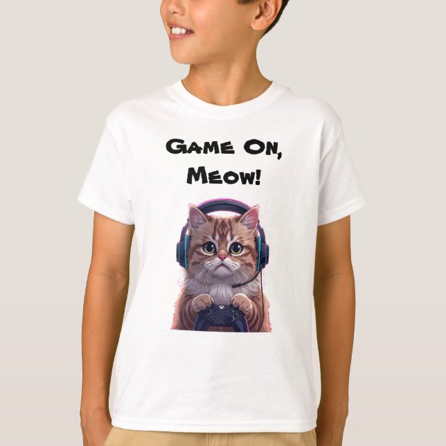 Cute Gamer Cat Kids T-Shirt – Funny Gaming Kitten  (Front)