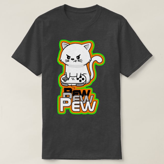 Cute Gamer Cat T-Shirt (Design Front)